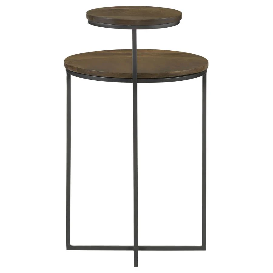 Yael - Round Mango Wood Accent Side Table - Natural And Gunmetal - Image 3