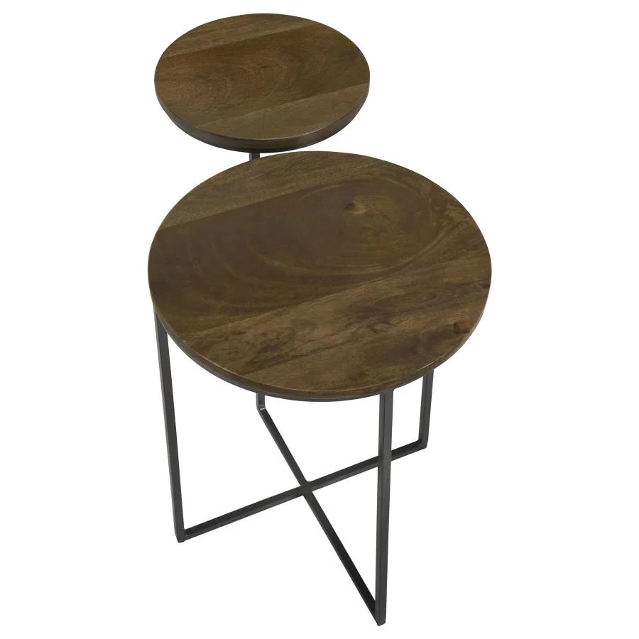 Yael - Round Mango Wood Accent Side Table - Natural And Gunmetal - Image 5