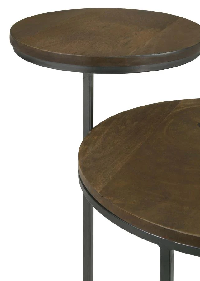 Yael - Round Mango Wood Accent Side Table - Natural And Gunmetal - Image 6