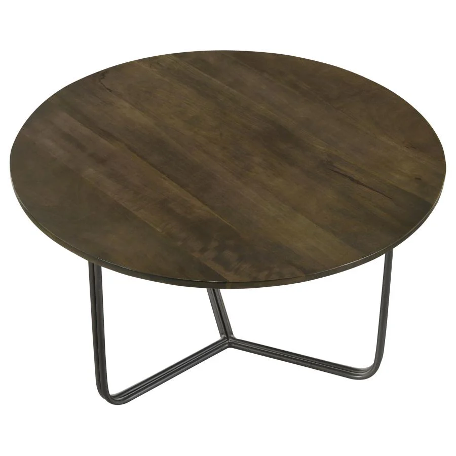 Yaritza - Round Mango Wood Coffee Table - Natural And Gunmetal - Image 3