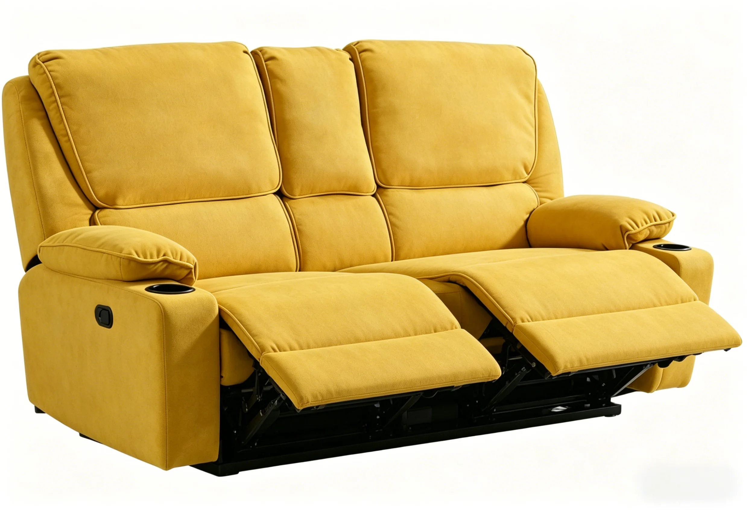 Yellow Manual Reclining Sofa & Loveseat Set with Storage Console and Cup Holders - Image 3