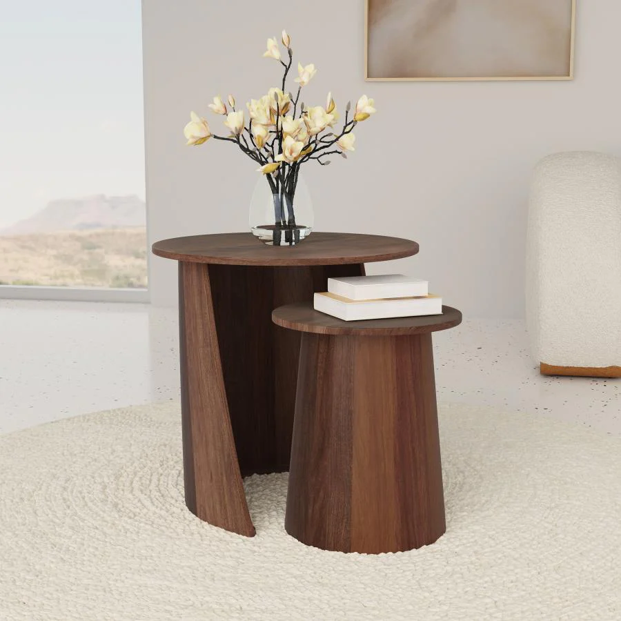 Yency - 2 Piece Round - Mango Wood Nesting Table Set - Dark Brown - Image 2