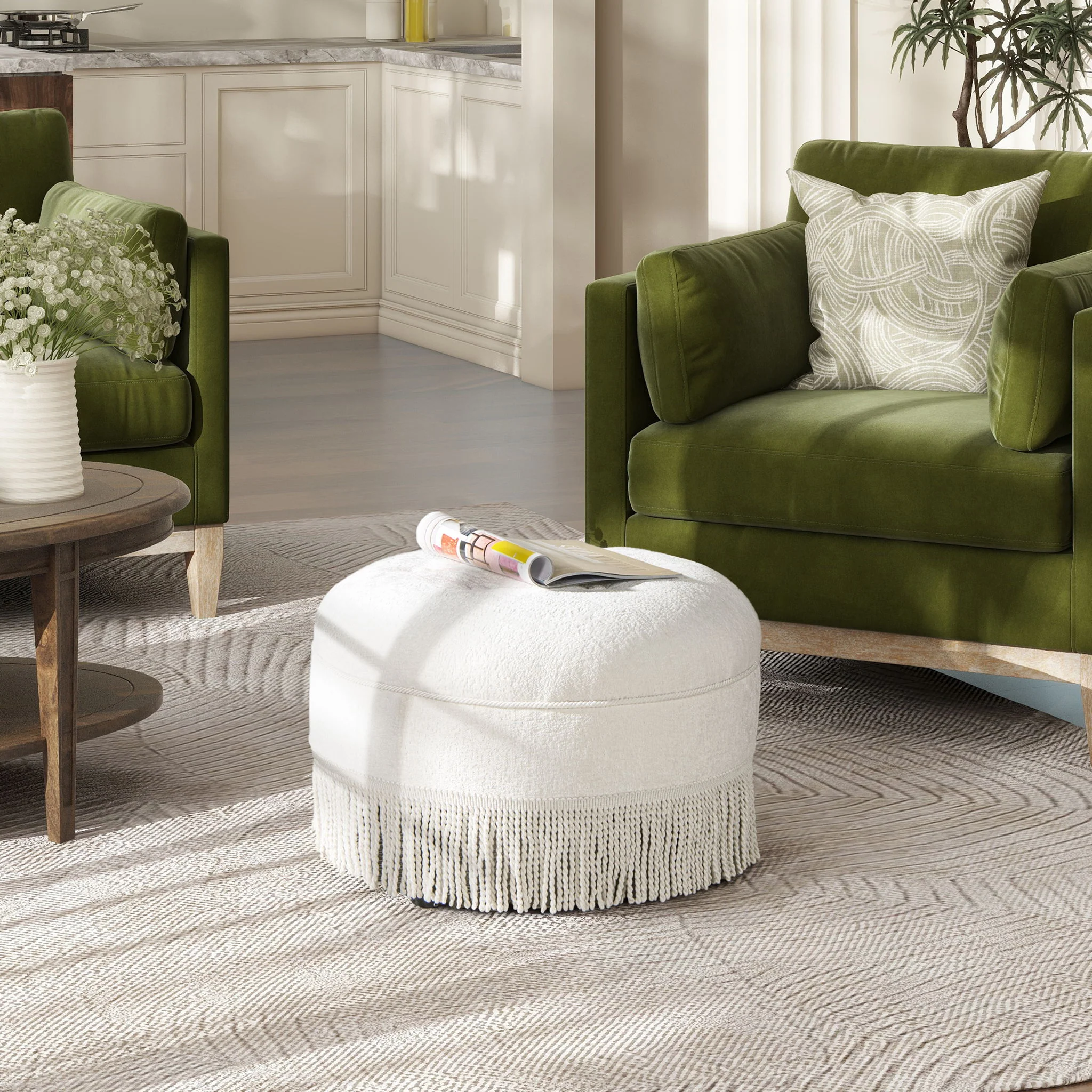 Yolanda - Round Upholstered Accent Ottoman - Almond White - Image 3