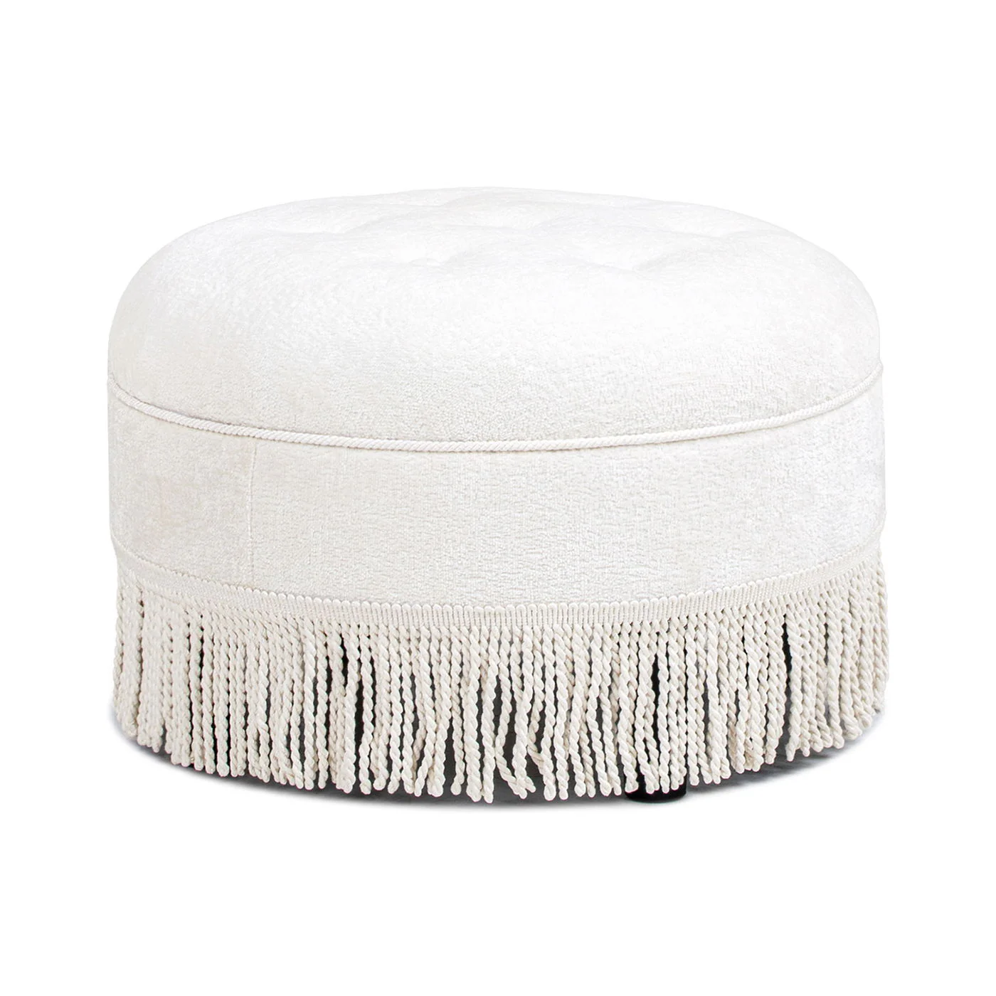 Yolanda - Round Upholstered Accent Ottoman - Almond White - Image 5