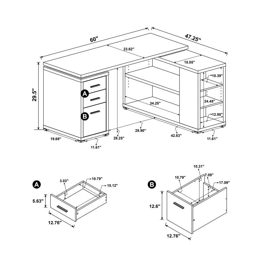 Yvette - 3-Drawer L-Shape Computer Desk - Image 41