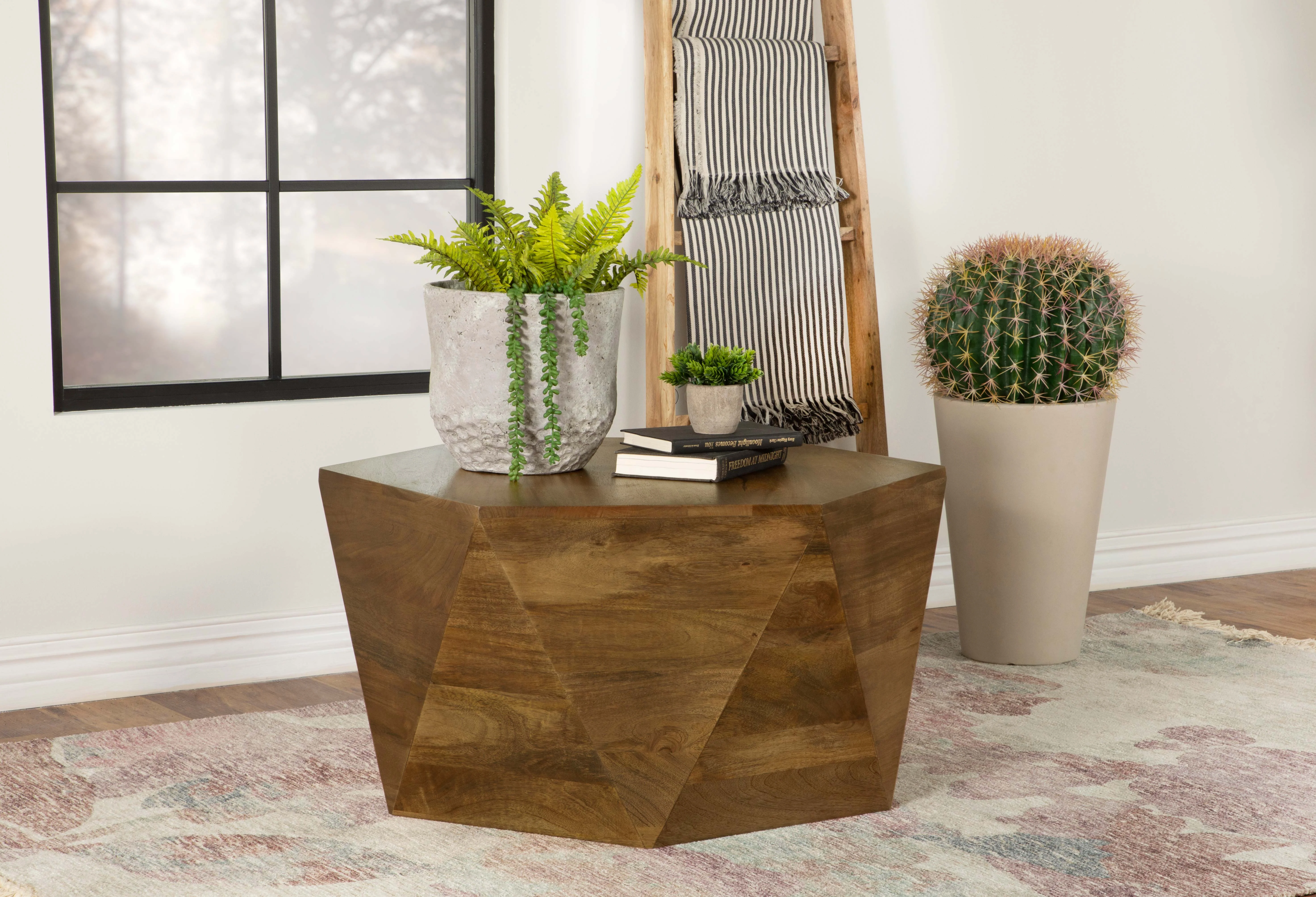 Zalika Hexagonal Solid Mango Wood Coffee Table Natural - Image 2
