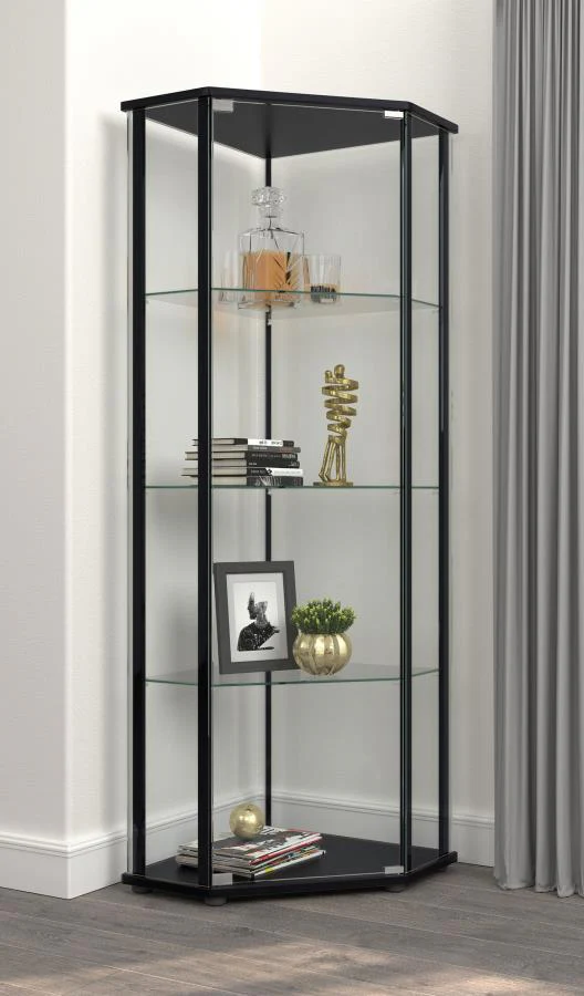 Zenobia - 4-Shelf Curio Cabinet Display Case - Black - Image 2