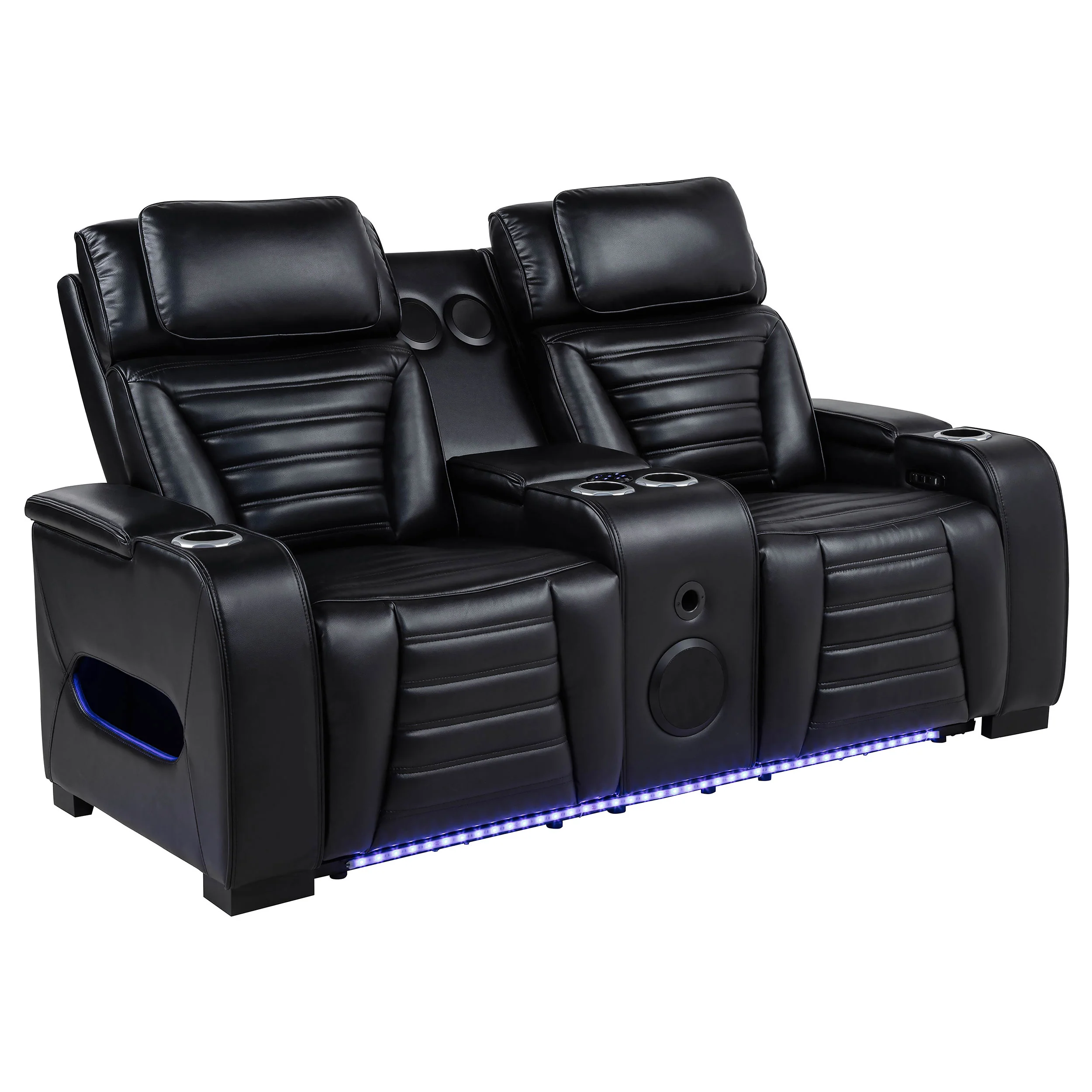 Zuma - Faux Leather Dual Power Reclining LED Loveseat - Black - Image 17
