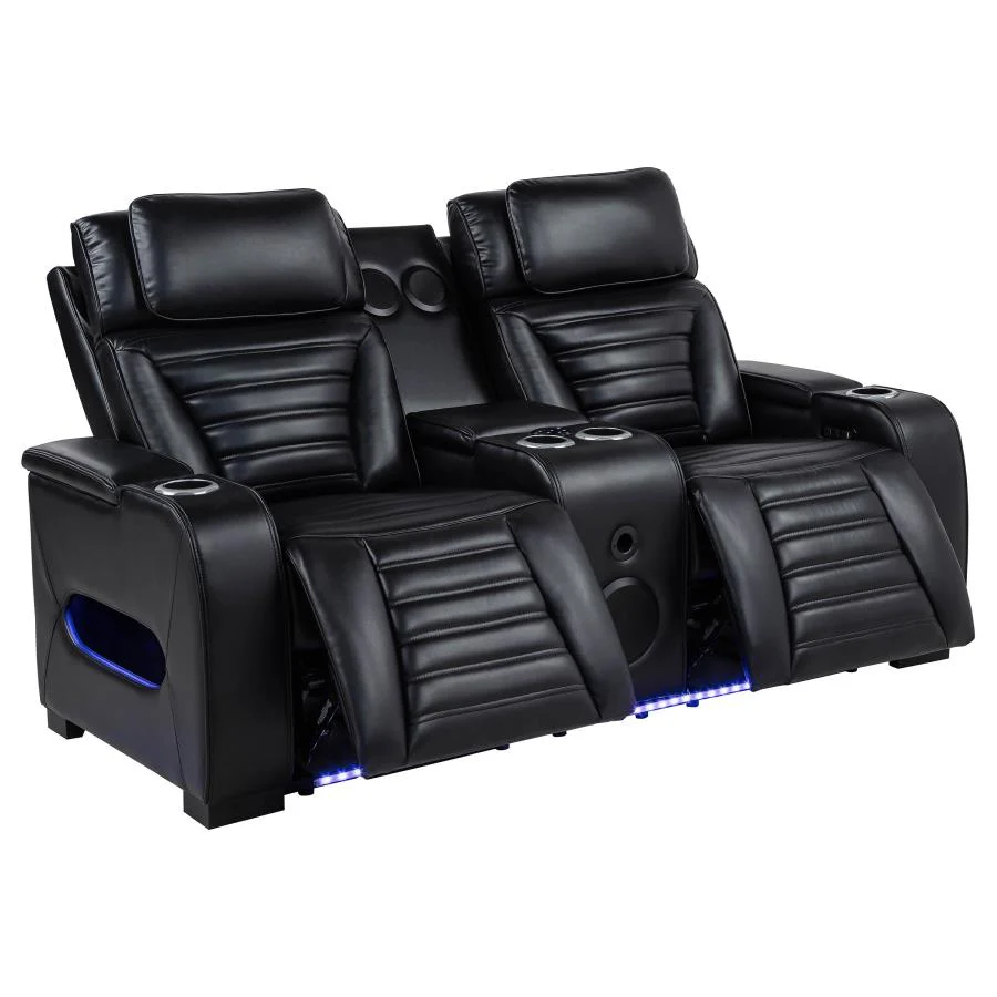Zuma - Faux Leather Dual Power Reclining LED Loveseat - Black - Image 4