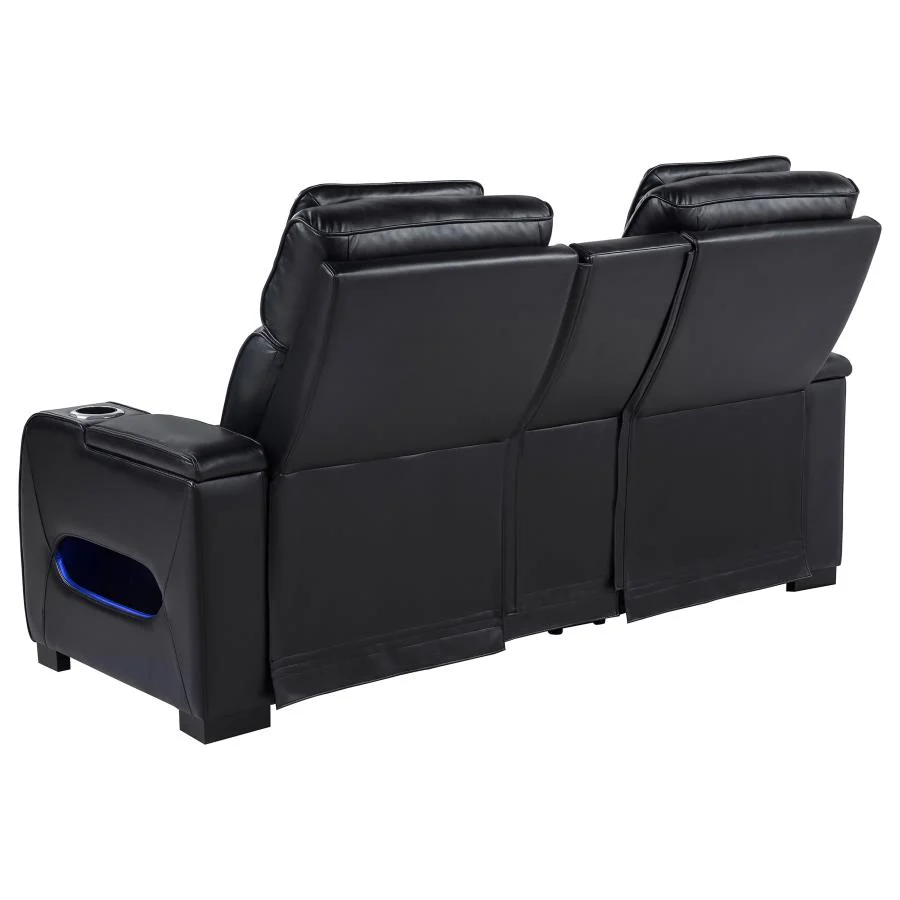 Zuma - Faux Leather Dual Power Reclining LED Loveseat - Black - Image 6