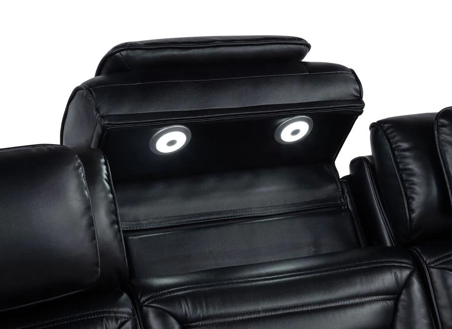 Zuma - Faux Leather Dual Power Reclining LED Loveseat - Black - Image 8