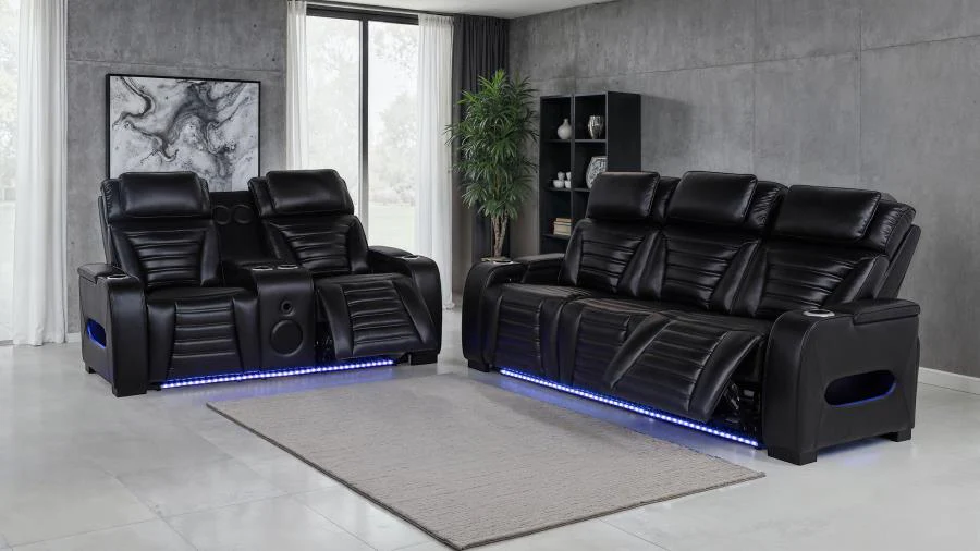 Zuma - Faux Leather Dual Power Reclining LED Sofa - Black - Image 10