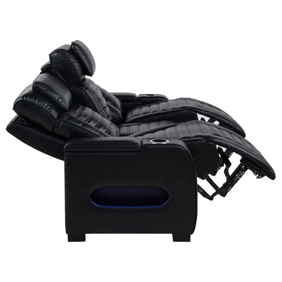 Zuma - Faux Leather Dual Power Reclining LED Sofa - Black - Image 7