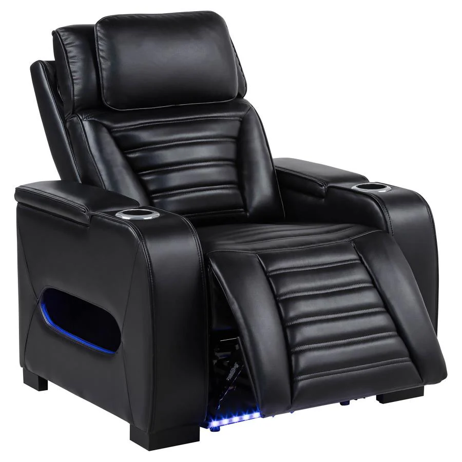 Zuma - Faux Leather Upholstered Dual Power LED Recliner - Black - Image 4